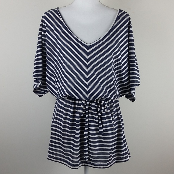 Umgee Tops - Umgee Navy Stripe Dolman Sleeve Tunic Top